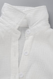 Vestido de camisa con cuello vuelto y hebilla de patchwork liso casual blanco con cinturón Vestidos