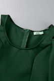 Bläck Grön Sexig Solid urholkad Patchwork O Neck aftonklänning Klänningar