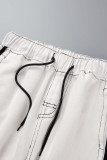 Pantaloni casual a vita bassa a gamba larga tinta unita con tasca patchwork casual bianco