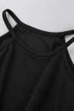 Zwarte casual sportkleding Effen patchwork O-hals, twee stukken met lange mouwen