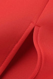 Oranje Rood Sexy Formele Solide Patchwork Doorzichtige V-hals Avondjurk Jurken