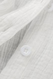 ホワイト カジュアル ソリッド パッチワーク バックル ベルト付き ターンダウン カラー シャツドレス ドレス