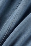 Jean bleu moyen en denim décontracté à taille haute et patchwork uni