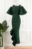 Ink Green Sexy Solid Hollowed Out Patchwork O Neck Evening Dress Dresses