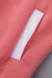 Розовый модный повседневный однотонный пэчворк с длинным рукавом из двух частей
