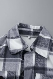 Grey Casual Plaid Patchwork Cardigan Turndown Collar Outerwear