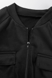 Schwarze Street Solid Patchwork Zipper Collar Langarm Zweiteiler