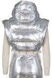Gold Casual Solid Bandage Patchwork Zipper Hooded Collar Outerwear
