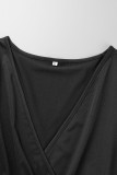 Vestidos de falda de lápiz con cuello en V ahuecados de patchwork casual sexy negro