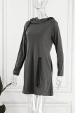 Blue Casual Solid Patchwork Hooded Collar Long Sleeve Dresses