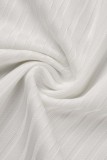 Белый Повседневные Повседневные Однотонный Пэчворк О-образный вырез Длинный рукав Из двух частей
