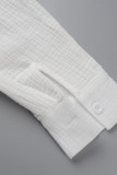 Witte Casual Solid Patchwork Gesp Met Riem Kraag Overhemd Jurk Jurken