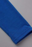 Синий Повседневная однотонная водолазка в стиле пэчворк Длинный рукав Из двух частей