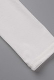 Vestidos casuais sensuais brancos de patchwork sólido decote em V mangas compridas