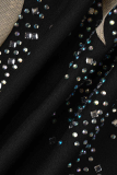 黒のセクシーなパッチワーク ホット ドリル スパゲッティ ストラップ ペンシル スカート ドレス