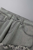 Grijze Casual Street Solid Make Old Patchwork Denim Jeans Met Hoge Taille