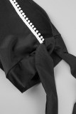 ブラック セクシー カジュアル パッチワーク 中空 V ネック ペンシル スカート ドレス