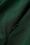 Verde militar Estampado casual Patchwork Hebilla Cuello mandarín Manga larga Dos piezas