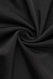 Svarta Sexiga Solid Patchwork Fjädrar Asymmetrisk V-hals Aftonklänning Klänningar