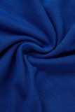 Синий Повседневная однотонная водолазка в стиле пэчворк Длинный рукав Из двух частей