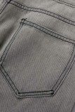 Grey Casual Street Solid Make Old Patchwork High Waist Denim Jeans