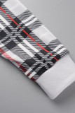 Paarse casual geruite print patchwork kraag met capuchon en lange mouwen twee stukken