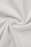 Белые сексуальные повседневные однотонные лоскутные платья с V-образным вырезом и длинным рукавом
