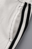 Weiße, lässige, solide Patchwork-Tasche mit mittlerer Taille und weitem Bein, einfarbige Unterteile