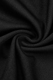 ブラック カジュアル ソリッド パッチワーク Oネック ロングドレス ドレス