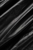 ブラック ホワイト カジュアル パッチワーク ベーシック マンダリンカラー ロングスリーブドレス