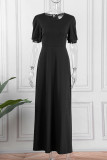 Zwart casual effen patchwork jurk met lange hals en lange mouwen