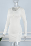 Witte sexy casual effen patchwork v-hals jurken met lange mouwen
