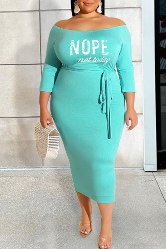 Cyanine Casual Print Patchwork Off the Shoulder One Step Skirt Plus Size Dresses