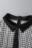 Vestidos de manga comprida com estampa casual caqui preto patchwork gola virada para baixo