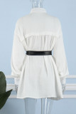 アーミーグリーン カジュアル ソリッド パッチワーク バックル ベルト付き ターンダウンカラー シャツドレス ドレス