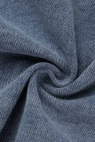 Hellblaue, lässige, einfarbige Frenulum-Umlegekragen-Langarm-Jeansjacke