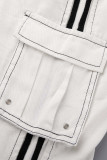 Weiße, lässige, solide Patchwork-Tasche mit mittlerer Taille und weitem Bein, einfarbige Unterteile
