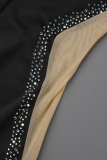 黒のセクシーなパッチワーク ホット ドリル スパゲッティ ストラップ ペンシル スカート ドレス