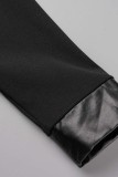 Svarta Casual Patchwork Basic Mandarin Collar Långärmade Klänningar