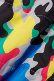 Camouflage Lässige Patchwork-Strickjacke mit Kapuzenkragen und Camouflage-Print