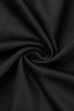 Black Sexy Casual Solid Patchwork Slit V Neck Long Sleeve Dresses