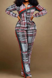 White Casual Street Print Patchwork Zipper Long Sleeve Two Pieces