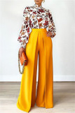 Желтые повседневные однотонные прямые однотонные брюки в стиле пэчворк с высокой талией