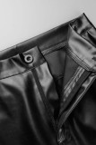 Pantalones casuales de color sólido de cintura alta ajustados con bolsillo sólido negro