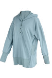 Cyan Fashion Casual Solid Patchwork Hooded Collar Tops