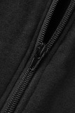 Colarinho com capuz preto casual patchwork sólido manga longa três peças