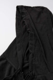 Черный повседневный принт Пэчворк Молния Воротник с капюшоном Длинный рукав Из двух частей