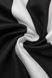 Negro elegante estampado vendaje patchwork cuello asimétrico falda de un paso vestidos