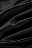 黒のセクシーなソリッドパッチワーク非対称スパゲッティストラップスリングドレスドレス