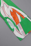 Grön Casual Print Bandage Patchwork Turndown-krage Långärmad två delar